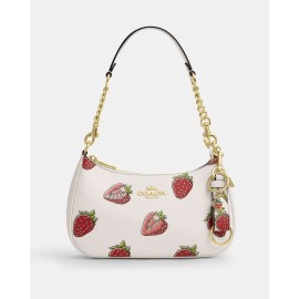 Coach NWT Coach Trigger Snap Bag Charm With Strawberry Print Key Fob Chalk Multi CAO45