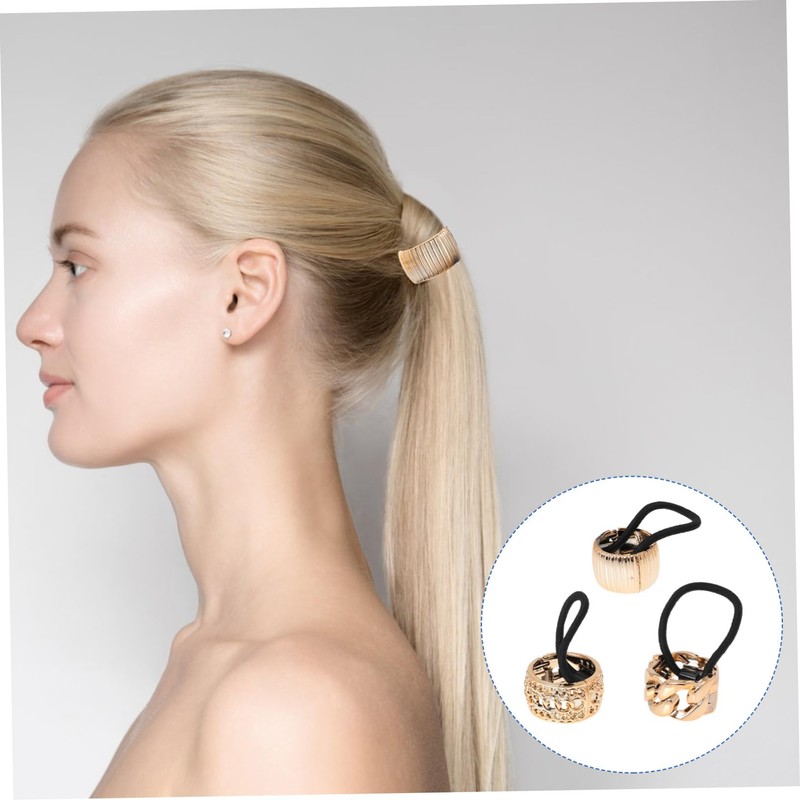 Mikinona 6Pcs Rose Gold Plated Hair Cuff Ponytail Holders Elastic