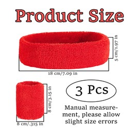 3-Piece Sweat Bands Set, Moisture-Wicking Terry Cloth Headband & Wristbands for Men Women Kids Gym Running Tennis