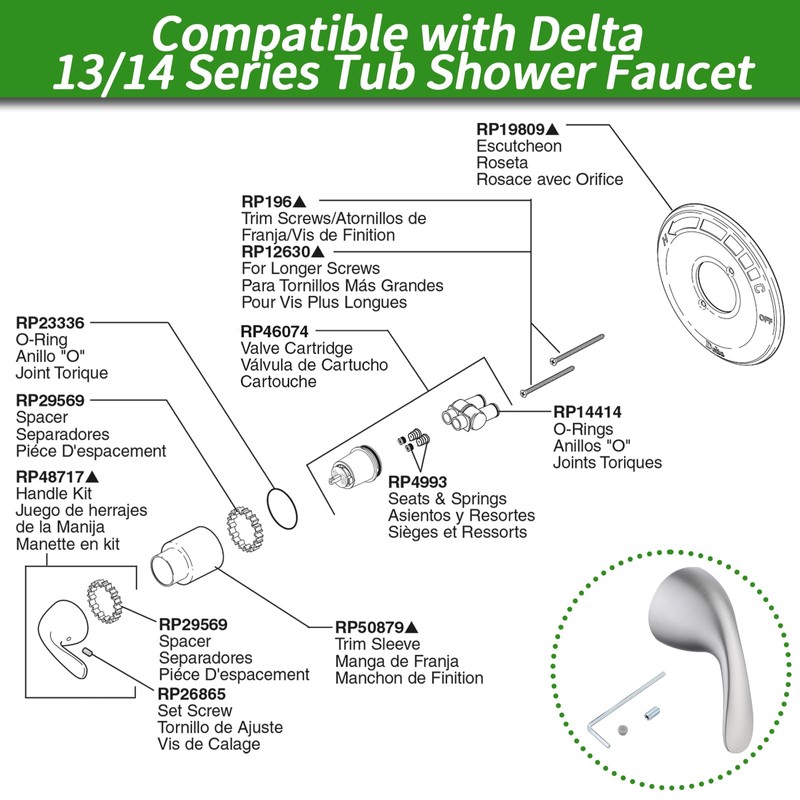 gcbcrit RP48717 Shower Handle Replacement, Metal Lever Handle Kit