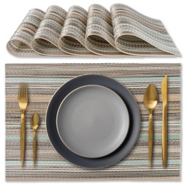 IPEA Tovagliette Americane Eleganti 45 x 30 cm per Cena, Pranzo, Colazione - 6 Unità - Tovaglietta Lavabile, Resistente Calore, Antiscivolo, Antimacchia per Tavolo della Cucina e Sala - Strisce Beige