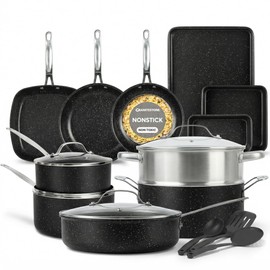 GRANITESTONE 20 Pc Complete Pots and Pans Set Non Stick Cookware Set with Saute Pan, Bakeware, Steamer, Cooking Utensils, Made Without PFOA PFOS, Oven and Dishwasher Safe
