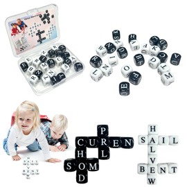 Crossword Solitaire Game, Fun Word Combination Games, Crossword Dice Game, Crossword Solitaire Dice Game with 24 Dice Letters & Case, Word Game for Camping