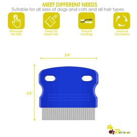 Brillirare 5 Pack Flea Lice Comb, Stainless Steel Dog Cat Grooming Combs with Rounded Teeth, Professional Pet Tear Stain Remover, Dematting Tool for Small, Medium & Large Pets
