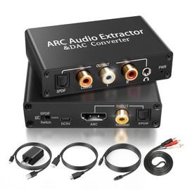 Avedio Links HDMI ARC Adapter, Audio Extractor, Supports 192 KHz, DAC Converter, Optical Digital, SPDIF + Coaxial + RCA (L/R), Analog Audio + 0.1 inch (3.5 mm), AUX Output, CEC Function, Audio