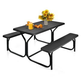 MEDIMALL MEDIMALL Picnic Table, Portable Picnic Tables with Benches, Plastics Picnic Table Bench Set with Metal Frame & All Weather Tabletop, Large Camping Picnic Table for Outdoors, Backyard, Garden (Black)