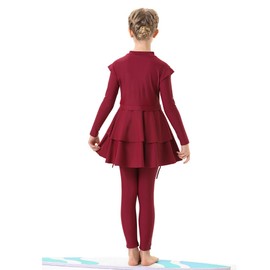 IBTOM CASTLE Modest Swimsuits for Girls: Muslim Bathing Suit Kids 3PCS Rash Guard Set Full Cover Swimming Hijab+Skirt Top+Leggings Pants Arab Burkini Islamic Long Sleeve Swimwear Burgundy 6-7 Years