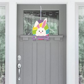 Big Dot of Happiness Hippity Hoppity - Hanging Porch Easter Bunny Party Outdoor Decorations - Front Door Decor - 1 Piece Sign