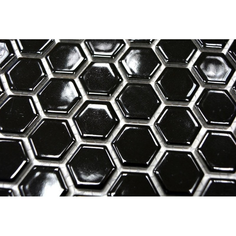 Mosaic Hexagon Plain Black Glossy Ceramic Mosaic, Mosaic Stone, Size: