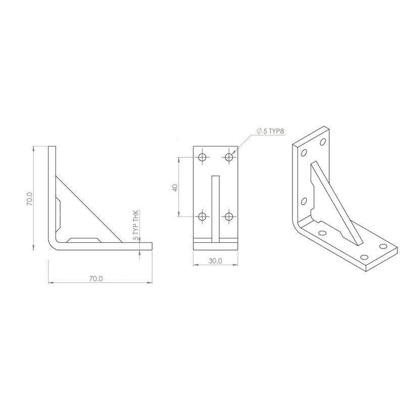4 x V4, 5mm thickness, Reinforced, Strong, Angled L Brackets,
