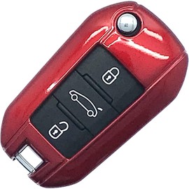 Nordecco - Gloss Key Case Fits For Vauxhall Crossland X Grand X Corsa F Vivaro, CITROEN C3 Shine PURETECH Berlingo, 3 Button Key Flip (Red)