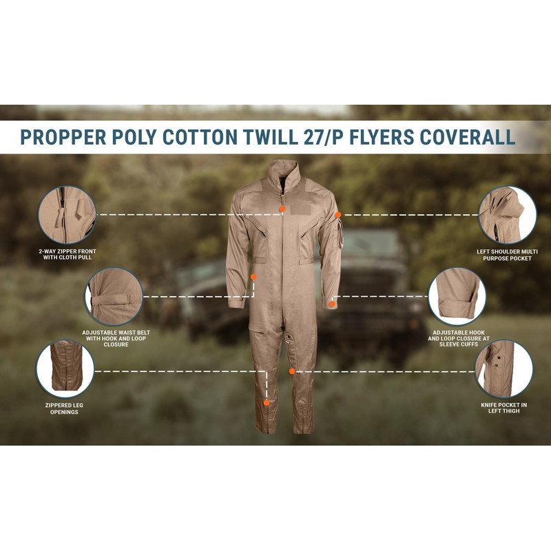 Propper Men's Poly Cotton Twill 27/P Flyers Coverall, Tan, XX-Large