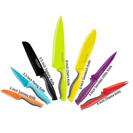 Cook N Home 14-Piece Coated Carbon Stainless Steel Knife Set with Sheaths, Multicolor
