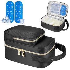 Bolsa de viaje para leche materna con bolsa de hielo, bolsa portátil para enfriar leche materna con asa de hebilla, enfriador aislado para almacenamiento de leche materna, color negro