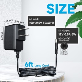 ANLINK UL Listed 12V 0.5A/500mA 6ft Long Power Supply Adapter, AC 100-240V to DC 12V 0.5A 6W Switching Adapter Cord for Crosley Turntable, Router, Desk Fan, Speakers and More