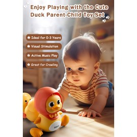 JUYEE Baby Crawling Toys Set-Magnetic Swaying Ducks for 6-12 Months, Tummy Time Toys with Music and Lights - Perfect 1st Birthday Gift for Boys and Girls, Ideal (1 Duck mom + 2 Ducklings)