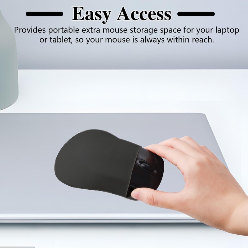 2 Pack Black Stick-On Mouse Pouch, Mouse Holder for Laptop