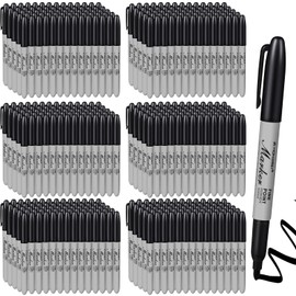Thenshop 300 Pack Black Permanent Markers Bulk - Fine Point Permanent Marker Quick Drying Waterproof Pens for Doodling Writing Marking Classroom Work on Wood Metal Stone Glass, Office School Supplies