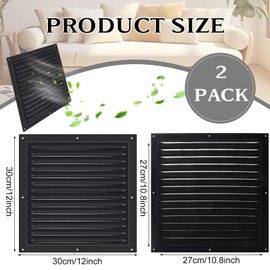 2 Pcs 12" x 12" Aluminum Gable Vent Shed Attic Vent with Screen Mesh Square Vent Covers Vent Grille for Exterior Door House Attic Garage Ceiling, Boost Ventilation and Guard Against Moisture (Black)