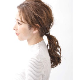 VingTAINE H7400 Bijou Curve Hair Elastic Pony Hook Hair Cuffs Cuff Pearl Stone Hair Accessory, silver/hair elastic