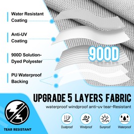 Caminor 3 Bow Bimini Top Replacement Canvas with Light Hole and Storage Boot, 900D Heavy Duty Waterproof Bimini Top Canvas Only Without Frame, 6'L 54"-60" W Grey