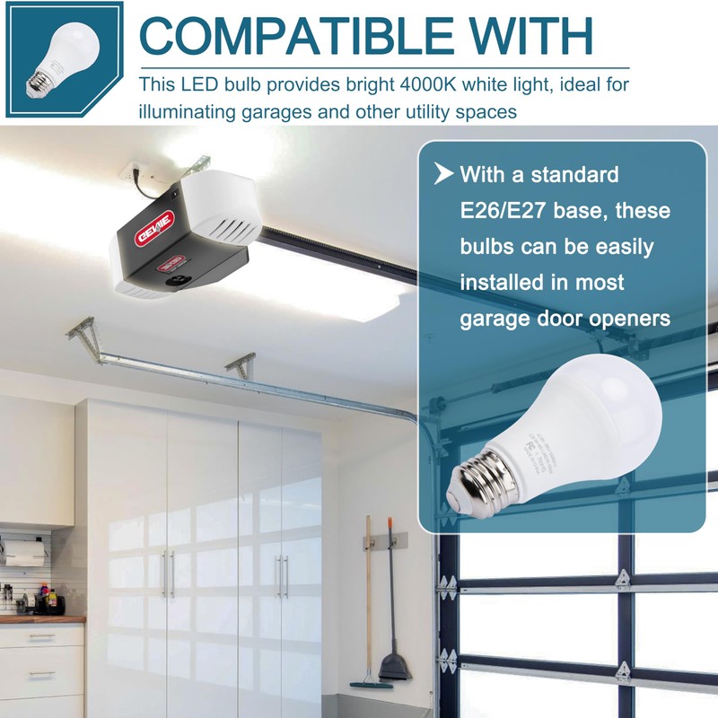 Garage Door Opener LED Light Bulb 4000K White for Genie