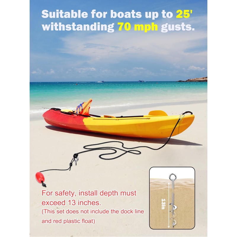 Abimars 17" Sand Anchor Kit, 304 Stainless Steel Triple Spiral
