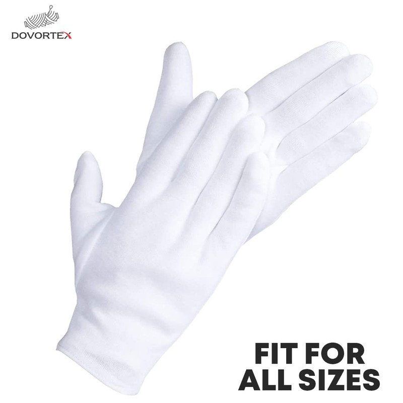 DOVORTEX 4 Pcs White Cotton Gloves, Protective Gloves for Dry