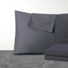 4 Pack Pillow Protector Queen Size 100% Egyptian Cotton Pillow Covers, 400 Thread Count Sateen Weave Cooling Pillow Cases with Zipper Hidden, Breathable Non Noisy Easy Care, Set of 4 (Dark Grey)