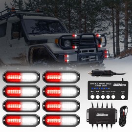 WINECO Strobe lights for vehicles,12 LED Surface Mount Grille Police Lights Kit,Emergency Safety Warning Flashing Grille Cop Lights for Volunteer firefighters Emergency Vehicles Trucks 8PCS Red White