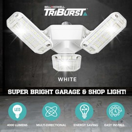 Bell+Howell QuadBurst 360 Shop Light Pro – Ultra-Bright 8000 Lumens, 4 Adjustable LED Panels, 10x Brighter Than 60W Bulbs, Rust-Proof Hinges, Easy Screw-in Installation for Garage, Workshop & More!