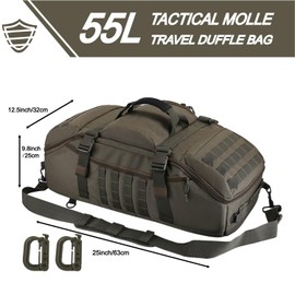 Travel Gym Duffle Bag Tactical, Gear Backpack for Men Women, Large Duffle Hand Bag for Travel, 3 in 1 Shoulder Backpack for Sports Hiking Camping, Water Resistant & Easy Clean (Army Green, 55L)