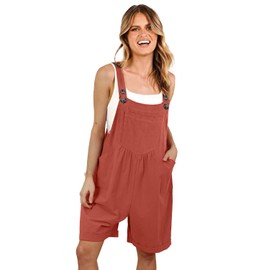 YESNO Short Overalls for Women Casual Summer Jumpsuits Wide Leg Bib Rompers with Pockets L PQ2TYP2 Rust