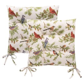 Generic Beautiful Birds Chair Cushion Pads in Ivory 17 x 17 inch Square, 2 Pack, Ivory, Green, Red