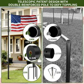 KBLOONG 10 FT Black Heavy Duty Flag Poles Outside in Ground with 4 Pronges Base, Extra Thick Rust-Proof Flag Pole Kit for Yard Outdoor Garden Decor Residential Commerical (2 Pack,No Flag Included)
