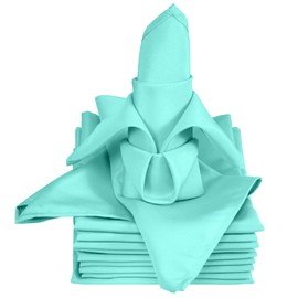 TableLinensforLess 20x20 Inch Hemmed SimplyPoly XL Cloth Napkins Set of 12 (Aqua Blue)
