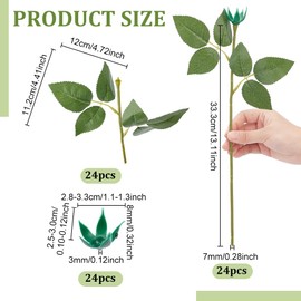 NBEADS 24Pcs Floral Wire Stem with Leaves and 24Pcs Artificial Flower Calyxes Set, Plastic Rose Floral Wire Stems DIY Artificial Flowers Tools for Bouquet Wedding Party Decoration Floral Home Decor