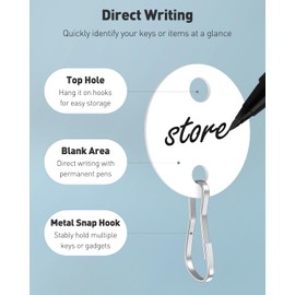 Uniclife 50 Pcs Key Tags 1 Inch Plastic Key Chain Tags with Metal Snap Hooks Double-Sided Writable White Tags Sturdy Key Item Identifiers for Home and Office