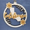 California Wood Ornament - CA State Shape with Snowflakes Cutout