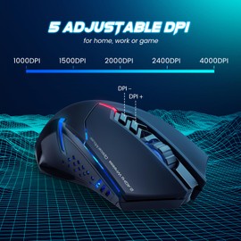 T-DAGGER Wireless Gaming Mouse- USB Cordless PC Accessories Computer Mice with LED Backlit, Ergonomic Gamer Laptop Mouse with 7 Silent Buttons, 5 Adjustable DPI Plug & Play for PC