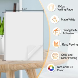 Printable Sticker Paper for Inkjet Printer, 300 Sheets 8.5" x11” Matte Sticker Printer Paper Full Sheet Labels, Sticker Paper for Printer Sticker Labels, for Laser/Inkjet Printers, Letter Size