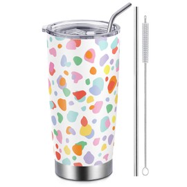 Christmas Holiday Birthday Gifts for Women Men, 20 oz Stainless Steel Tumbler with Lid and Straws 1 Pack, Funny Travel Coffee Tumbler, Presents Ideas for Wife, Friend, Coworker, Colorful Leopard