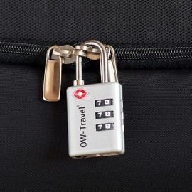 OW-Travel TSA Approved Luggage Locks Suitcase Locks with Indicator Open Alert (1 Pack) 3 Digit Security Padlock Combination Padlocks Code for Zipper Luggage Bag Case Backpack Gym Locker (Silver)