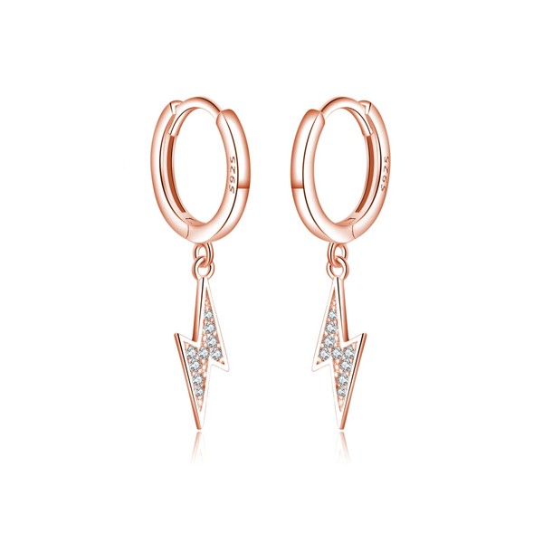 Reffeer Solid 925 Sterling Silver Lightning Bolt Drop Hoop Earrings