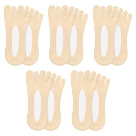 Daelesr 5 Pairs Five Finger No Show Socks Women, Non-Slip Orthopaedic Toe Socks Thin with Gel Tab, Breathable Invisible Socks for Women, Soft Ultra Low Cut Liner Socks Girls, Skin Color