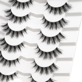 3D Clear Band False EyeLashes Natural Look Cat Eye Wispy Fake lashes Short Supernatural Cross Soft Reusable Lashes 7 Pairs-Happy Heartbeat (No.206)