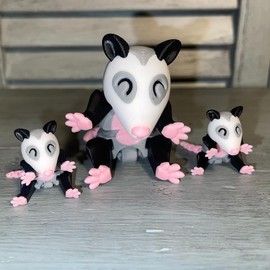 Possum Opossum Mama 2 MINI BABIES Trash Can and FREE 8-Bit Heart Keychain- 3D Printed Figurine Fidget Valentine's Day print mini desk figure desk buddy - Trash Can Colors: Mama & 2 Babies No Can