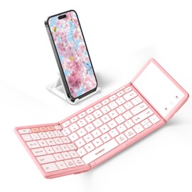 Samsers Foldable Bluetooth Keyboard with Touchpad, Full-Size Wireless Portable Travel Folding Keyboard for iOS Android Windows Mac OS, Support 3 Devices (BT5.1 x 3), Pink