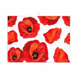 Beabes Poppies Dish Drying Mat,Beautiful Flower Red Poppies Drying Mat for Kitchen Counter 18x24 Inches Quick Drying Foldable Mat