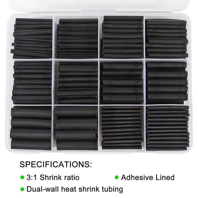 400PCS Heat Shrink Tubing Kit - 3:1 Ratio Adhesive Lined,